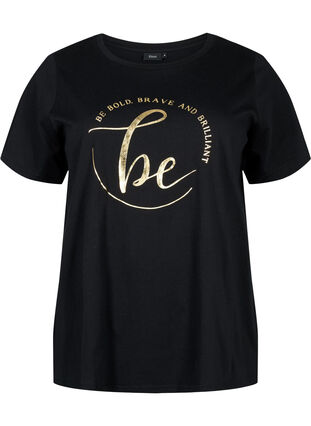 T-shirt i økologisk bomuld med print, Black W. Be G. Foil, Packshot image number 0