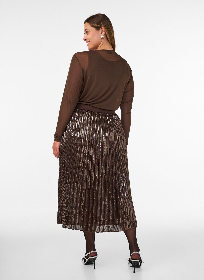 Midinederdel med pailletter og A-form, Brun, Model image number 1