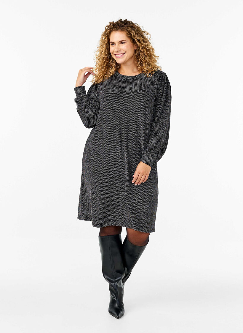 Kjole med zigzag mønster og glimmer, Silver ZigZagShimmer, Model image number 2