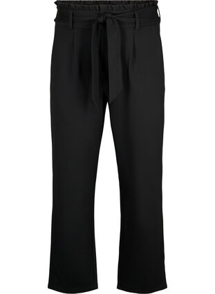 Højtaljede bukser med flæser og bindebånd, Black, Packshot image number 0