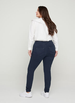 Tætsiddende bukser med knaplukning, Dark Blue, Model image number 1