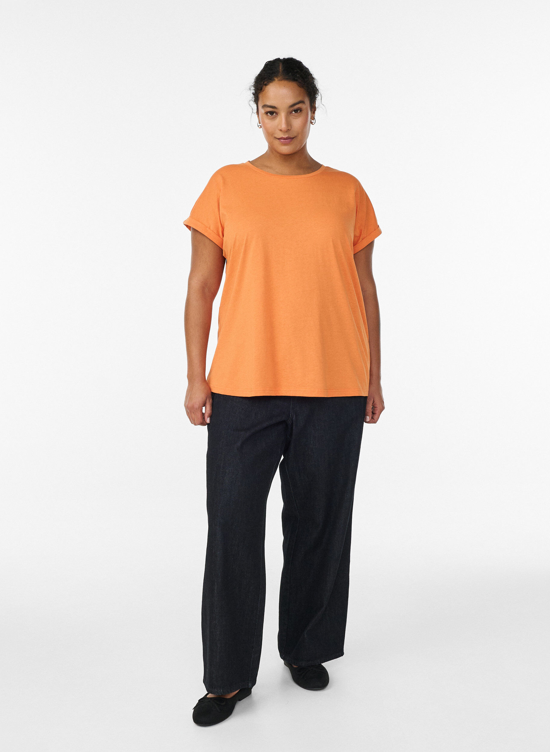 Zizzi Kort&aelig;rmet t-shirt i bomuldsblanding, Orange, Model image number 1