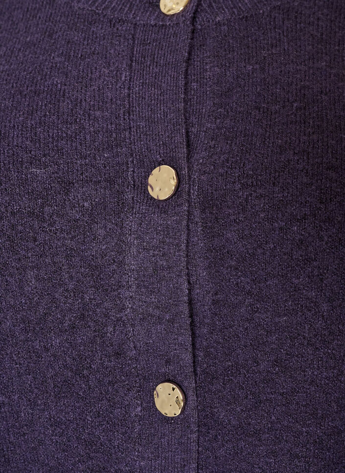 Cardigan i bl&oslash;d strik med guldfarvede knapper, Lilla, Packshot image number 2