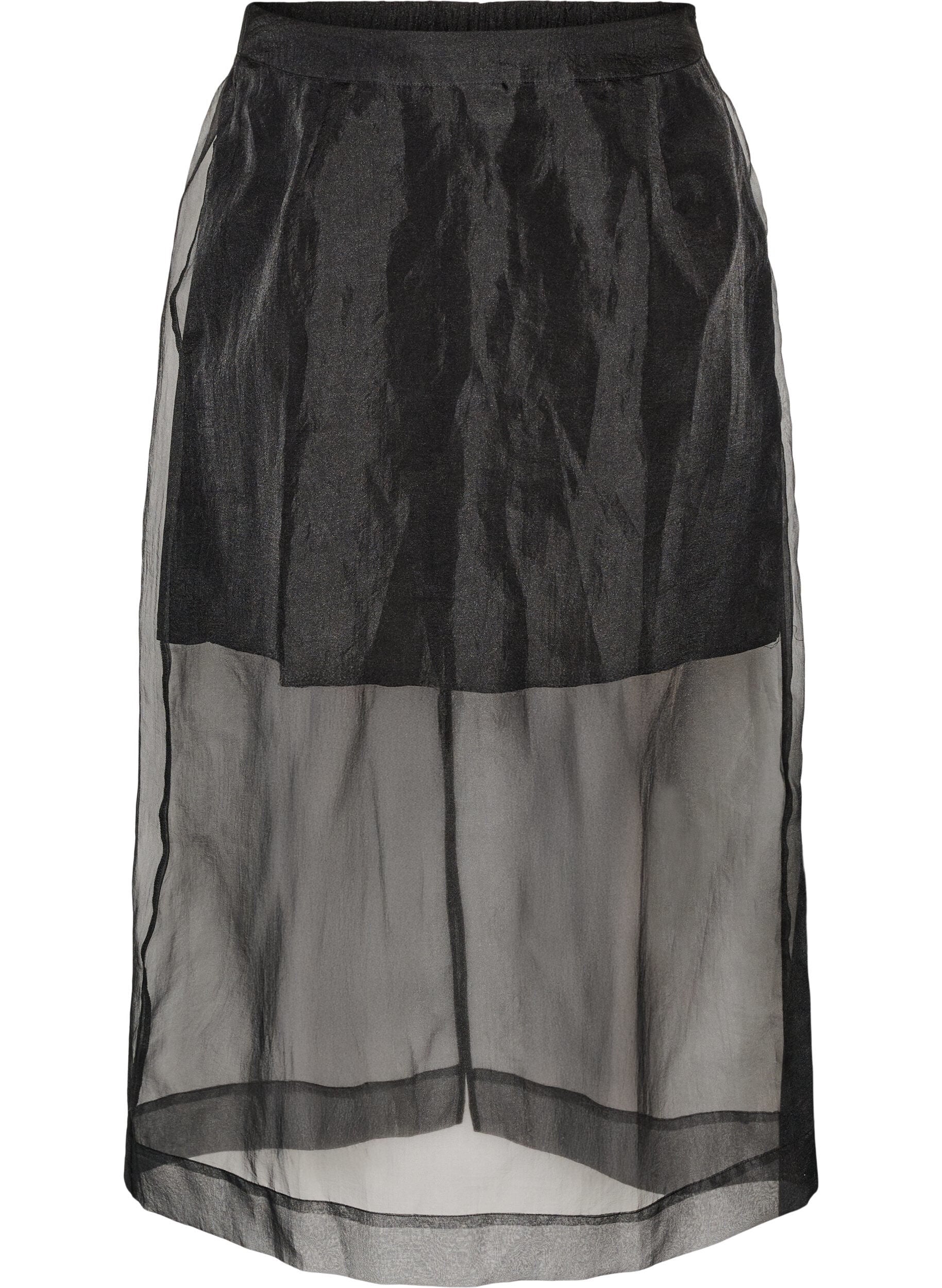 ZizziLang nederdel i organza-look, Sort, Packshot image number 0