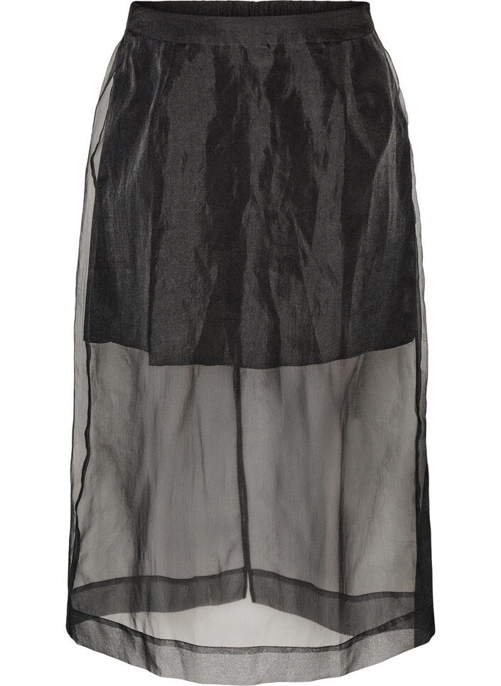 Lang nederdel i organza-look, Sort, Packshot image number 0
