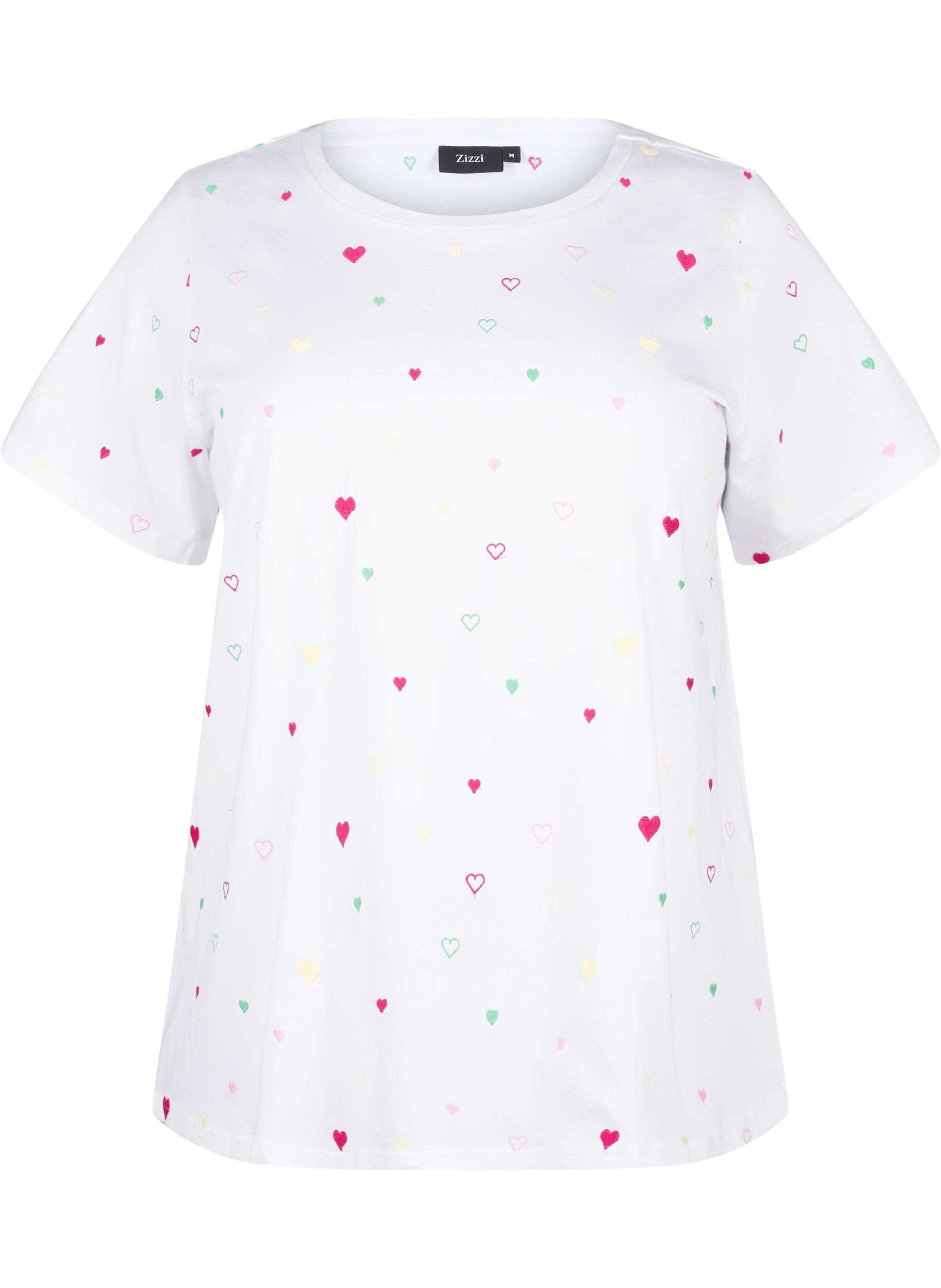 Zizzi T-shirt i &oslash;kologisk bomuld med hjerter., White Heart Emb., Packshot image number 0