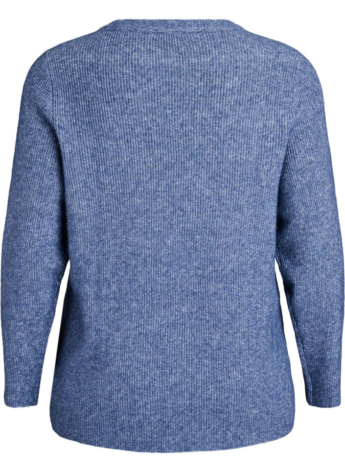 Meleret strikbluse med rund hals, Bl&aring;, Packshot image number 1