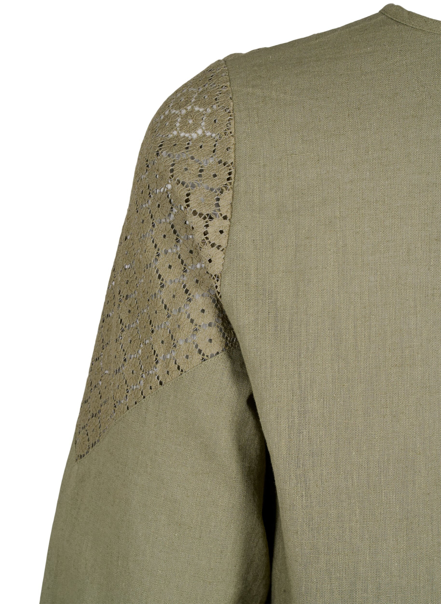 Zizzi Bluse i bomuldsmix med h&oslash;r og crochetdetalje, Deep Lichen Green, Packshot image number 3