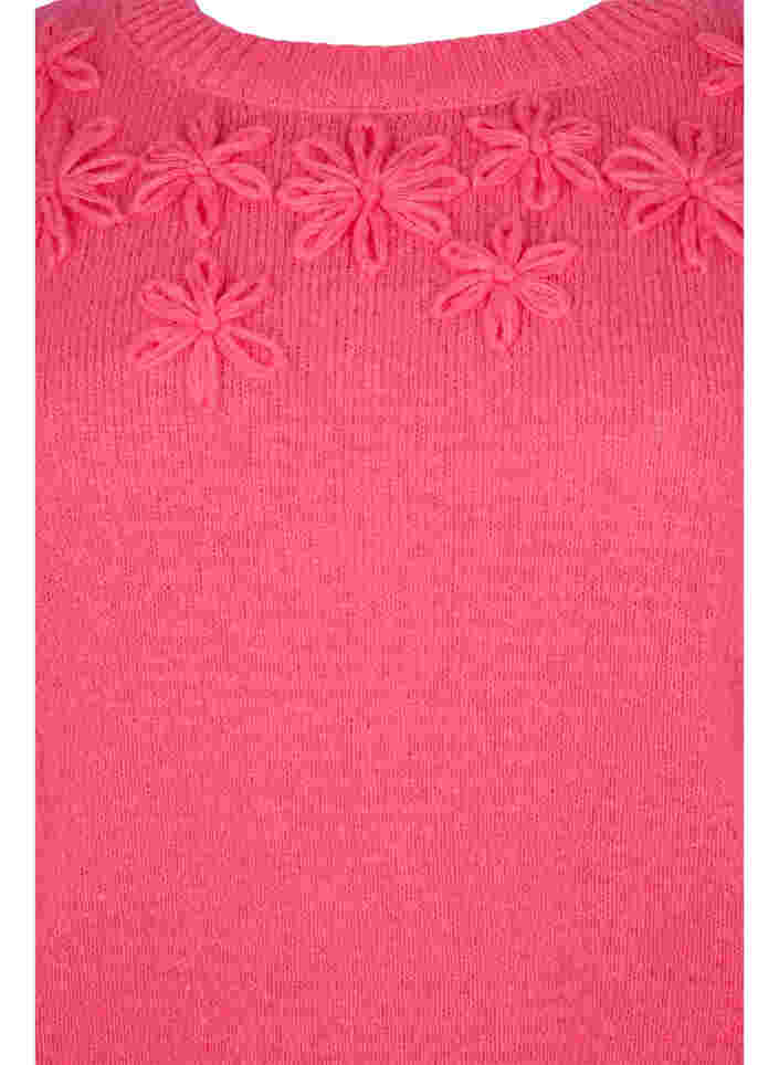 Strikbluse med blomsterdetalje, Hot Pink, Packshot image number 2