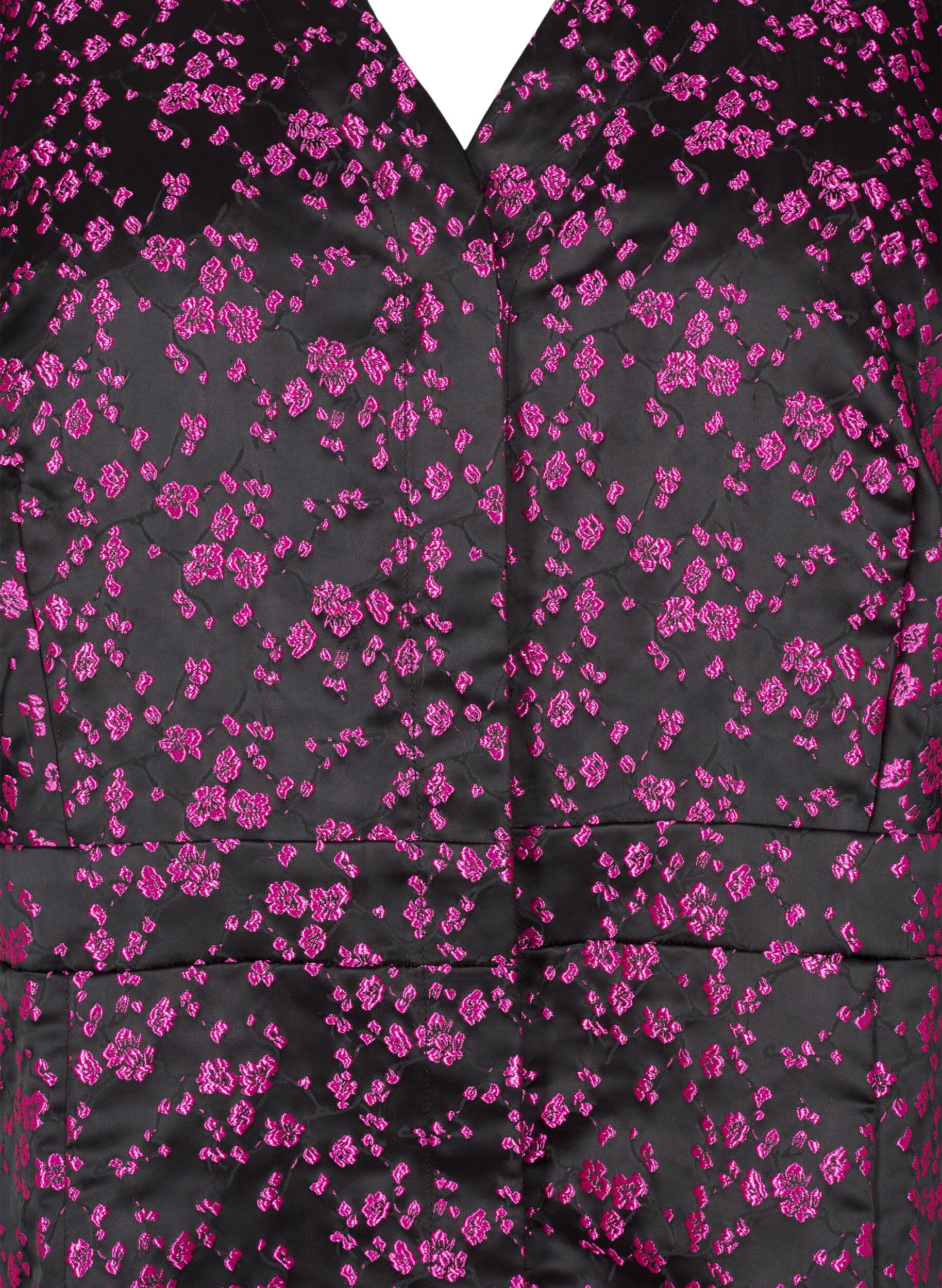 Zizzi Kn&aelig;lang kjole med broderede blomster, Black Pink Flower, Packshot image number 2
