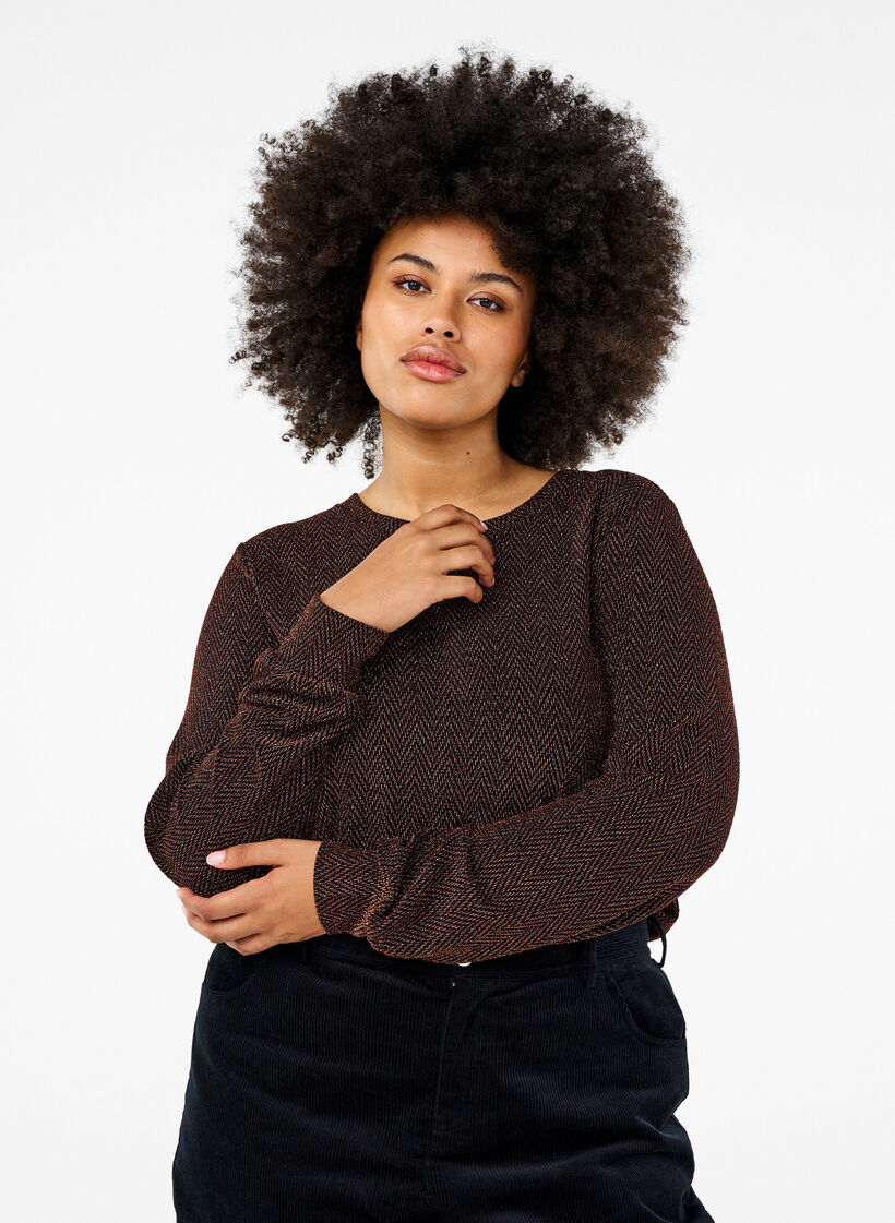 Bluse med glimmer mønster, Copper ZigzagShimmer, Model image number 0