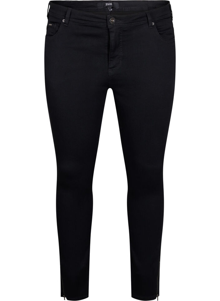 Cropped Amy jeans med lynl&aring;sdetalje, Sort, Packshot image number 0