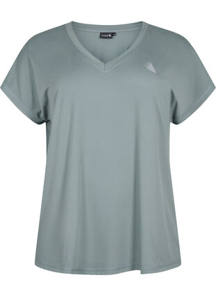 Løs trænings t-shirt med v-hals, Balsam Green, Packshot image number 0