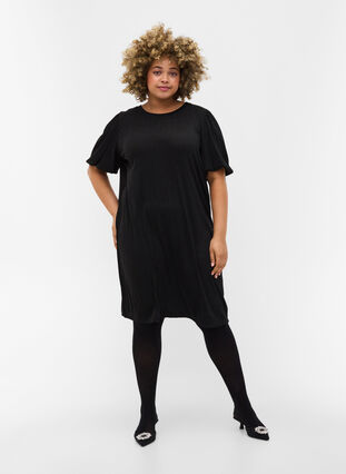 Glimmer kjole med korte ballonærmer, Black, Model image number 2