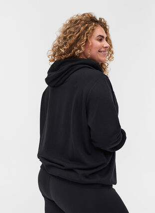 Sweatshirt med tryk og hætte, Black, Model image number 1