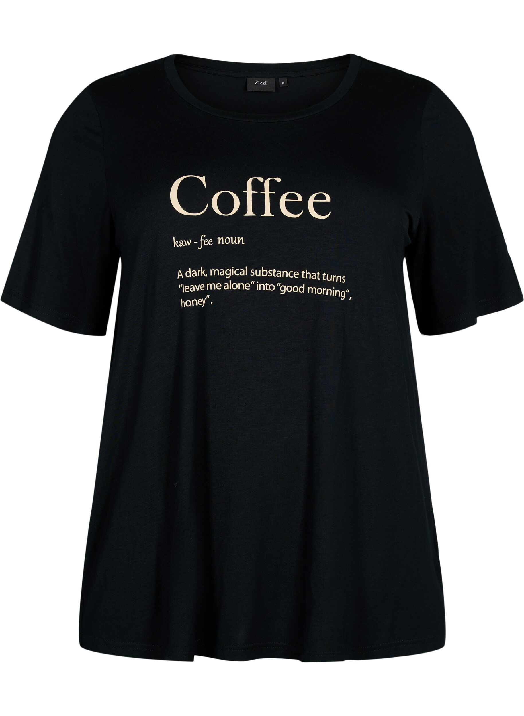 Zizzi Kort&aelig;rmet nat t-shirt i viskose, Black Coffee, Packshot image number 0