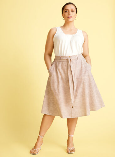 Stribet nederdel med lommer i bomuld, Dry Rose Stripe, Image image number 0
