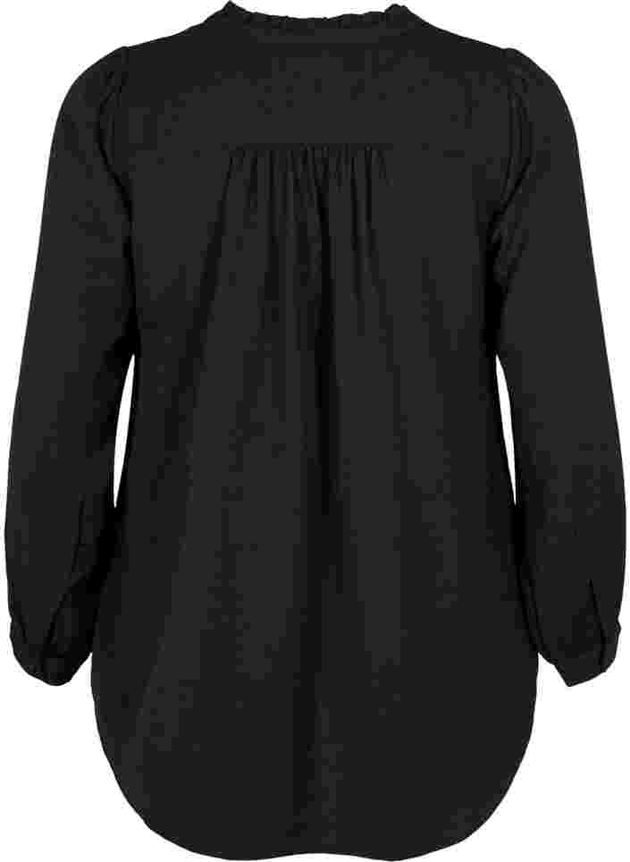 Langærmet bluse med v-udskæring, Black, Packshot image number 1