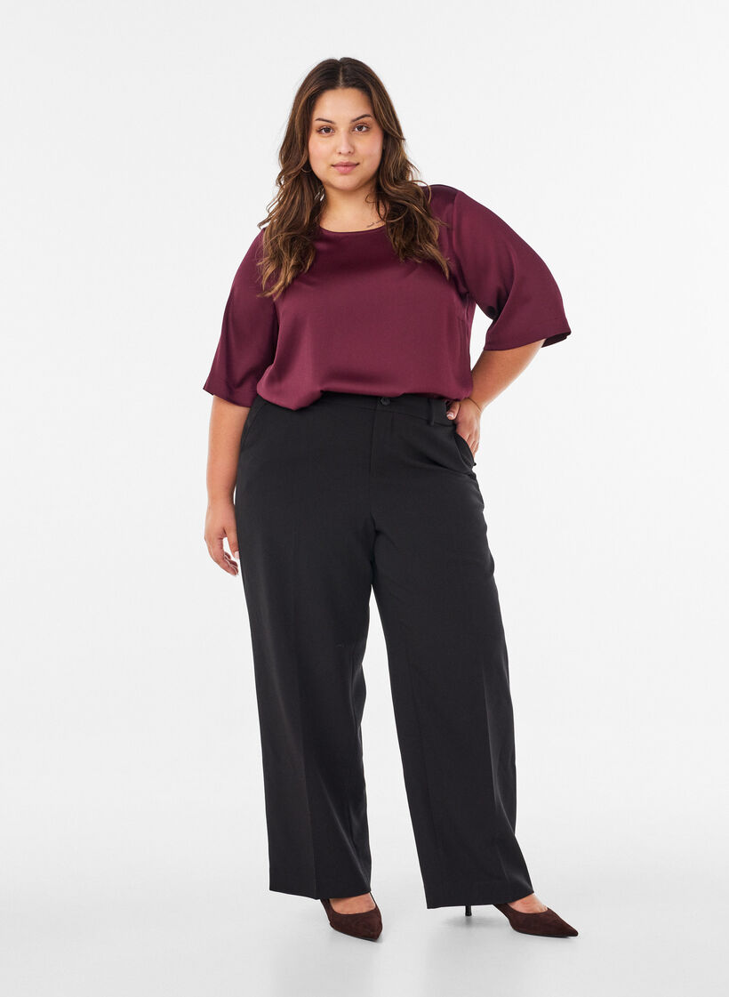 Satinbluse med albuelange &aelig;rmer, R&oslash;d, Model image number 1