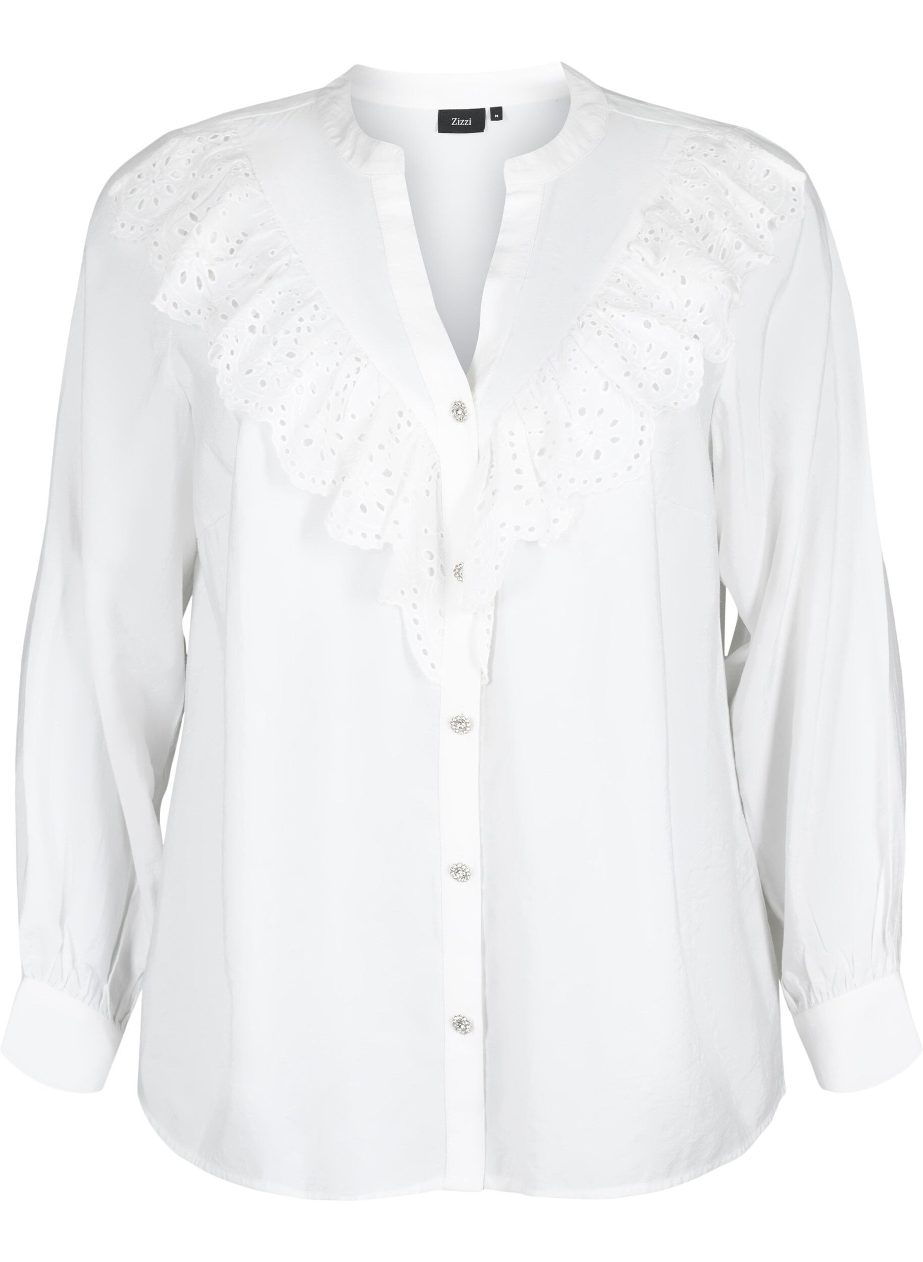Zizzi Skjortebluse i viskose med fl&aelig;ser, Bright White, Packshot image number 0