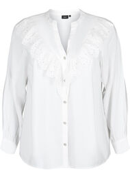 Skjortebluse i viskose med flæser, Bright White