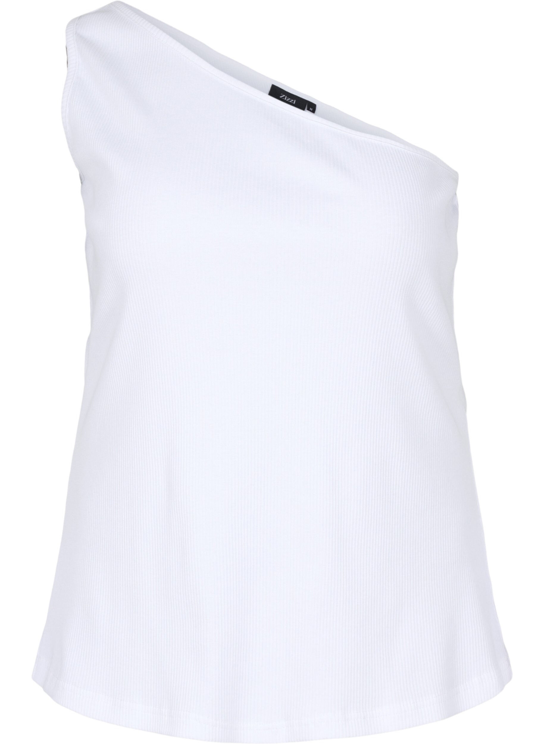 Zizzi One-shoulder top i bomuld, Bright White, Packshot image number 0