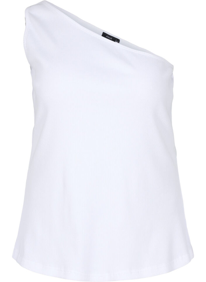 One-shoulder top i bomuld, Bright White, Packshot image number 0