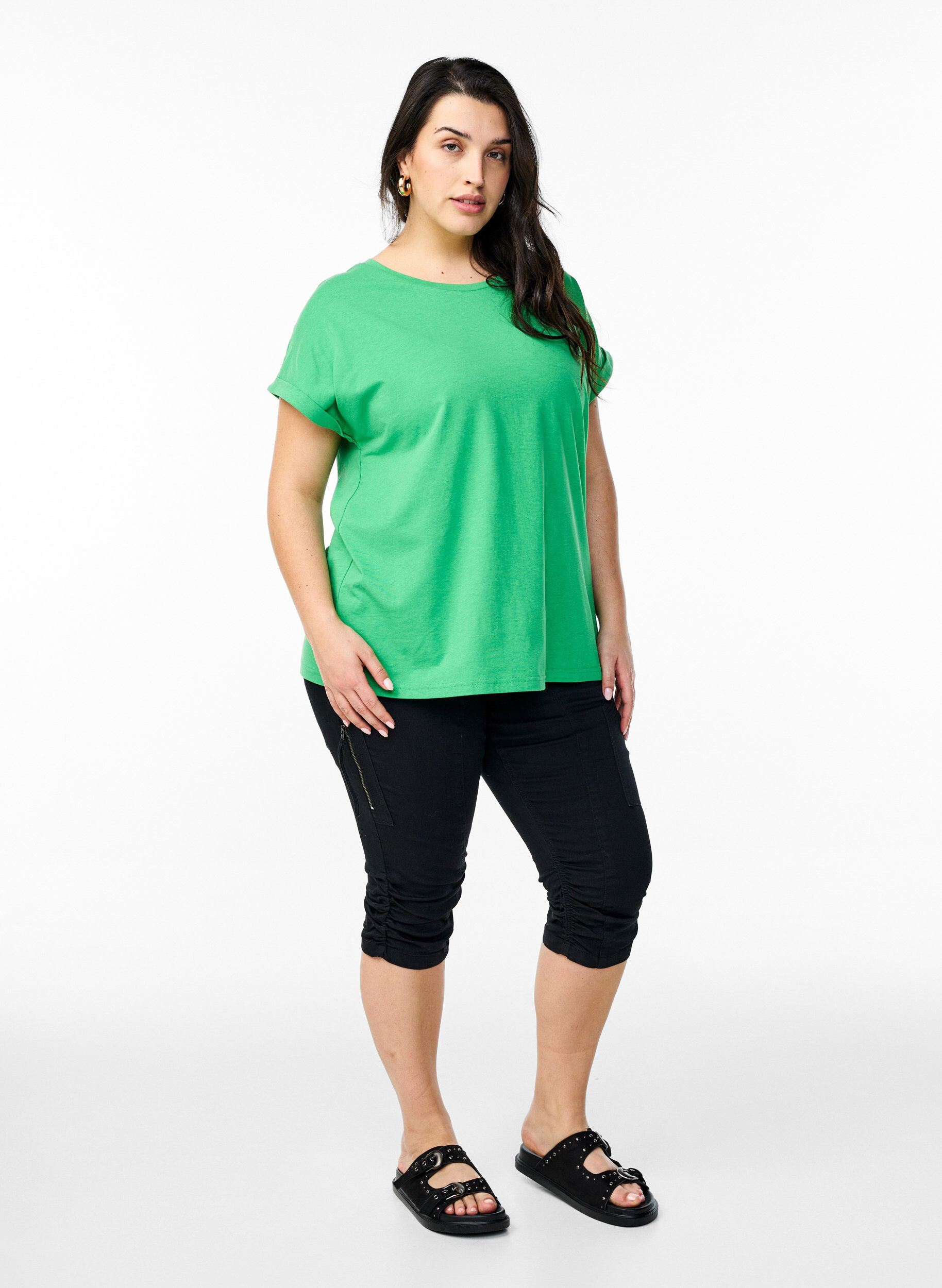 ZizziKort&aelig;rmet t-shirt i bomuldsblanding, Gr&oslash;n, Model image number 1