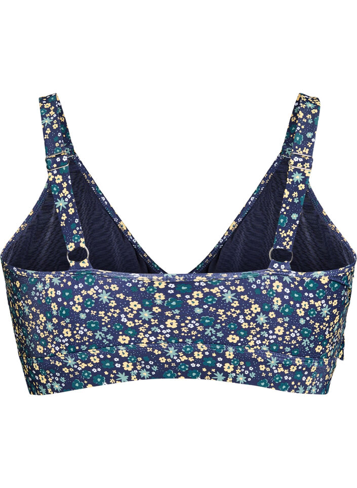 Blomstret bikini bh med fl&aelig;sedetaljer, Bl&aring;, Packshot image number 1
