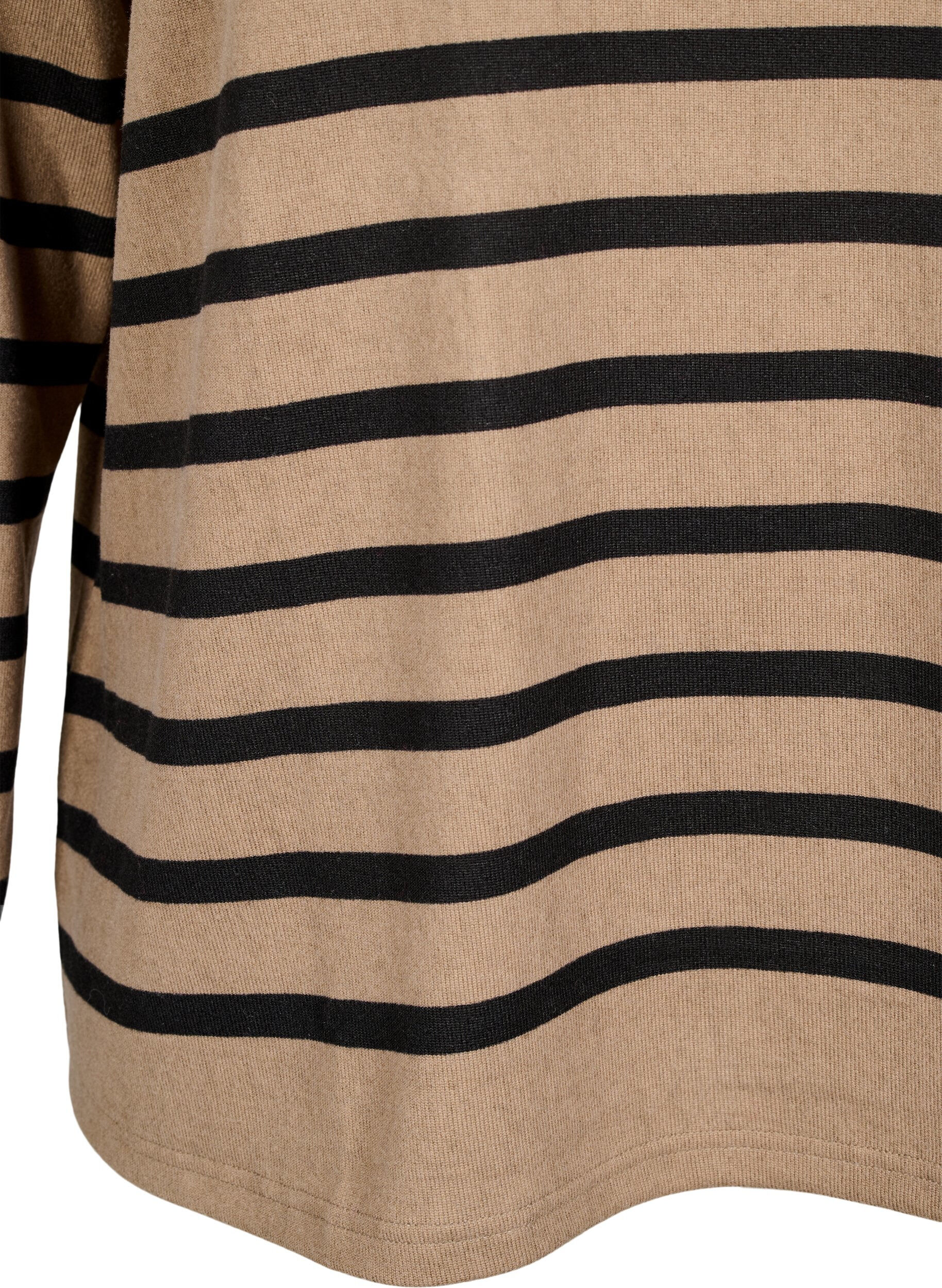 Zizzi Lang&aelig;rmet bluse med striber og h&oslash;j hals, Beige, Packshot image number 3