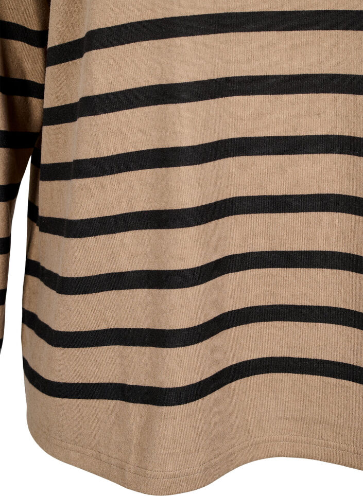 Langærmet bluse med striber og høj hals, Beige, Packshot image number 3