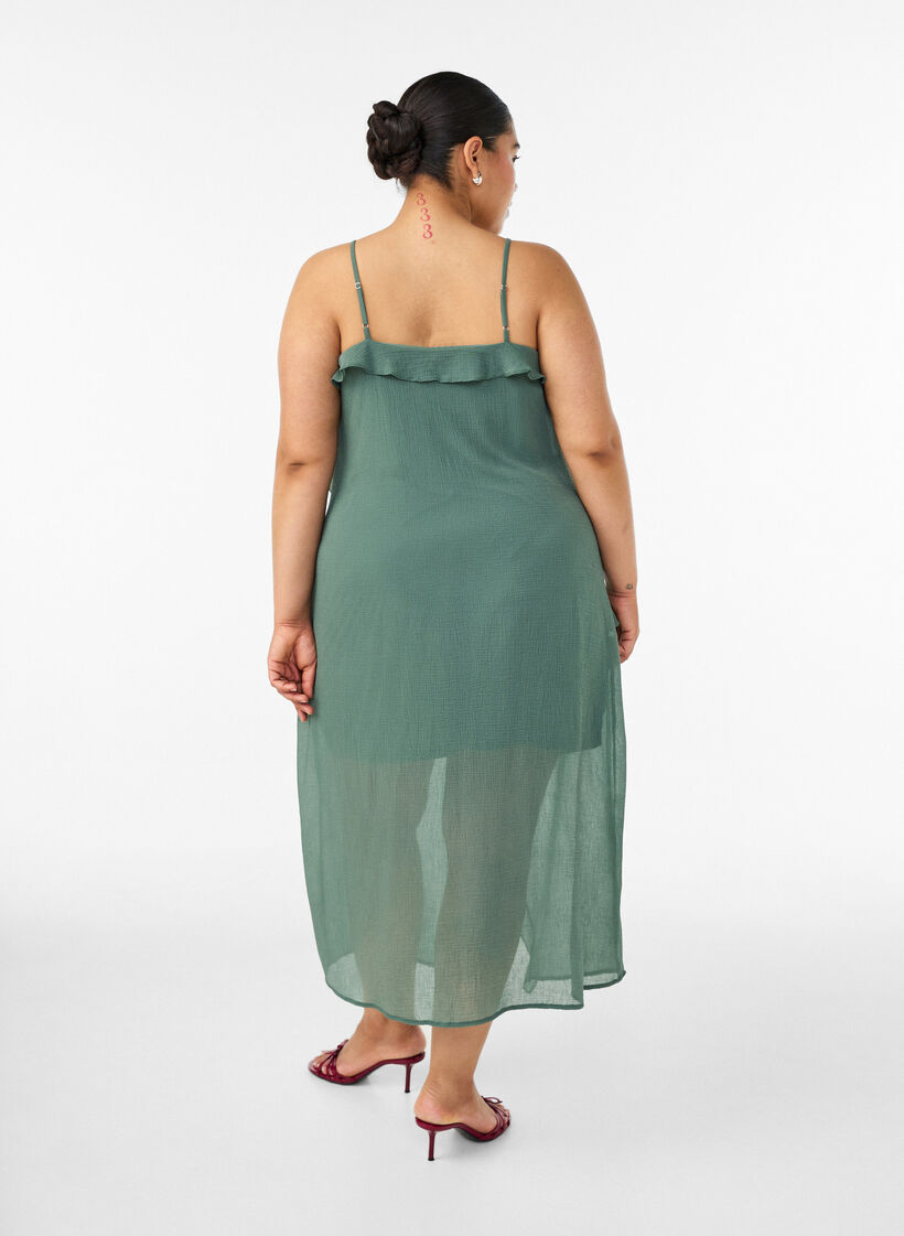 Chiffonkjole med asymmetriske fl&aelig;ser, Gr&oslash;n, Model image number 1