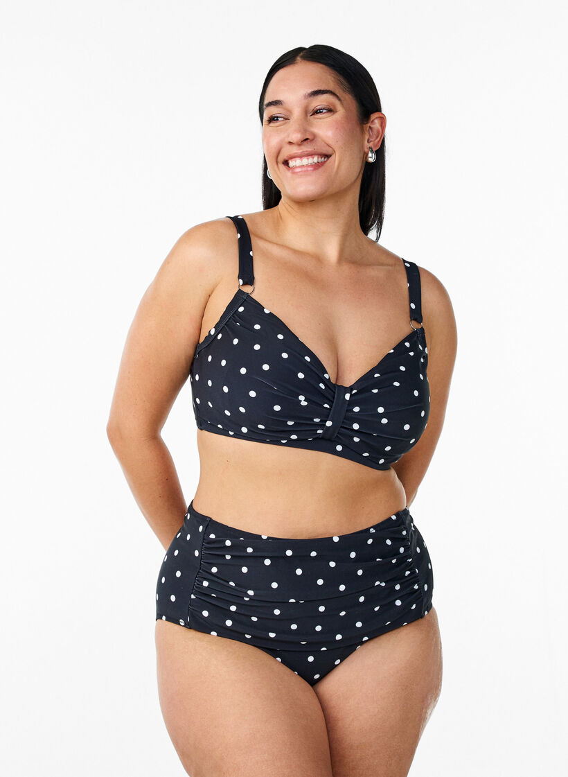 H&oslash;jtaljet bikinitrusse med prikker, Sort, Model image number 0