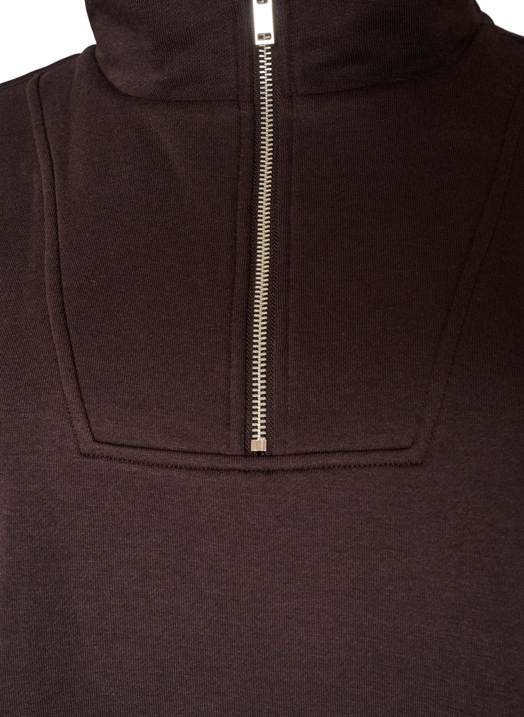 ZizziSweatshirt med h&oslash;j krave og lynl&aring;s, Brun, Packshot image number 2