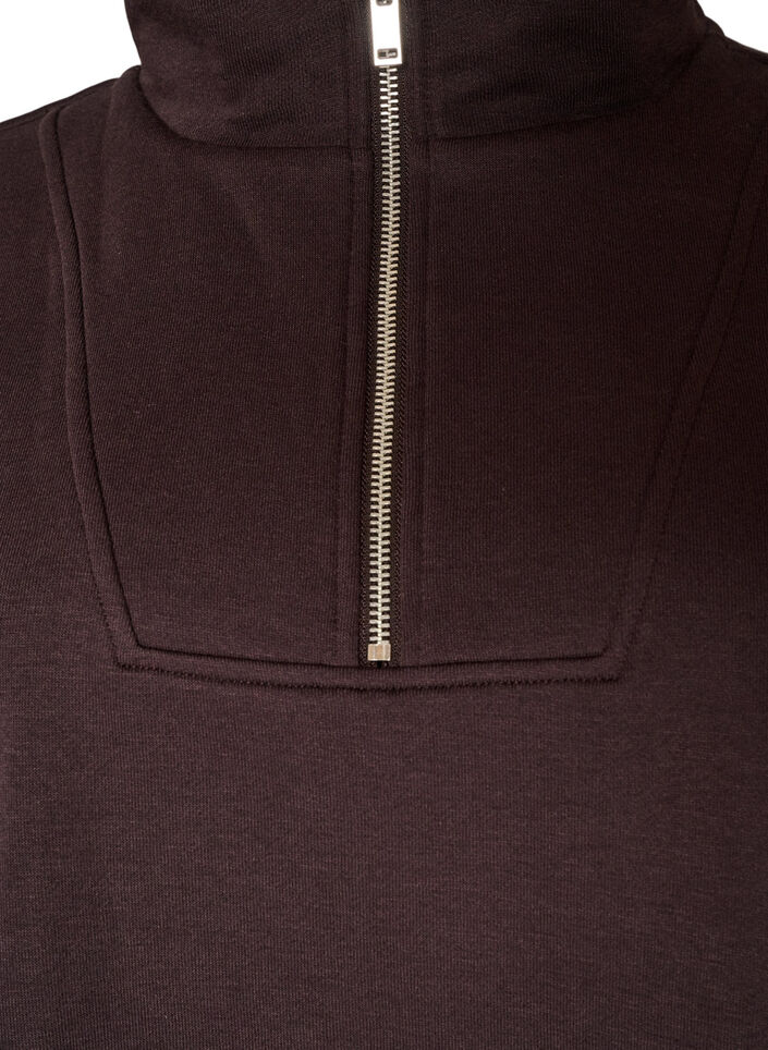 Sweatshirt med h&oslash;j krave og lynl&aring;s, Brun, Packshot image number 2