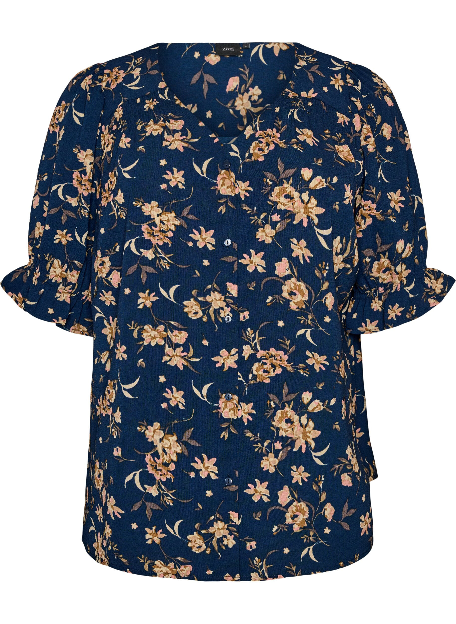 ZizziSkjortebluse med 1/2 &aelig;rmer, Bl&aring;, Packshot image number 0
