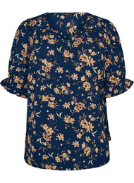 Skjortebluse med 1/2 &aelig;rmer, Bl&aring;