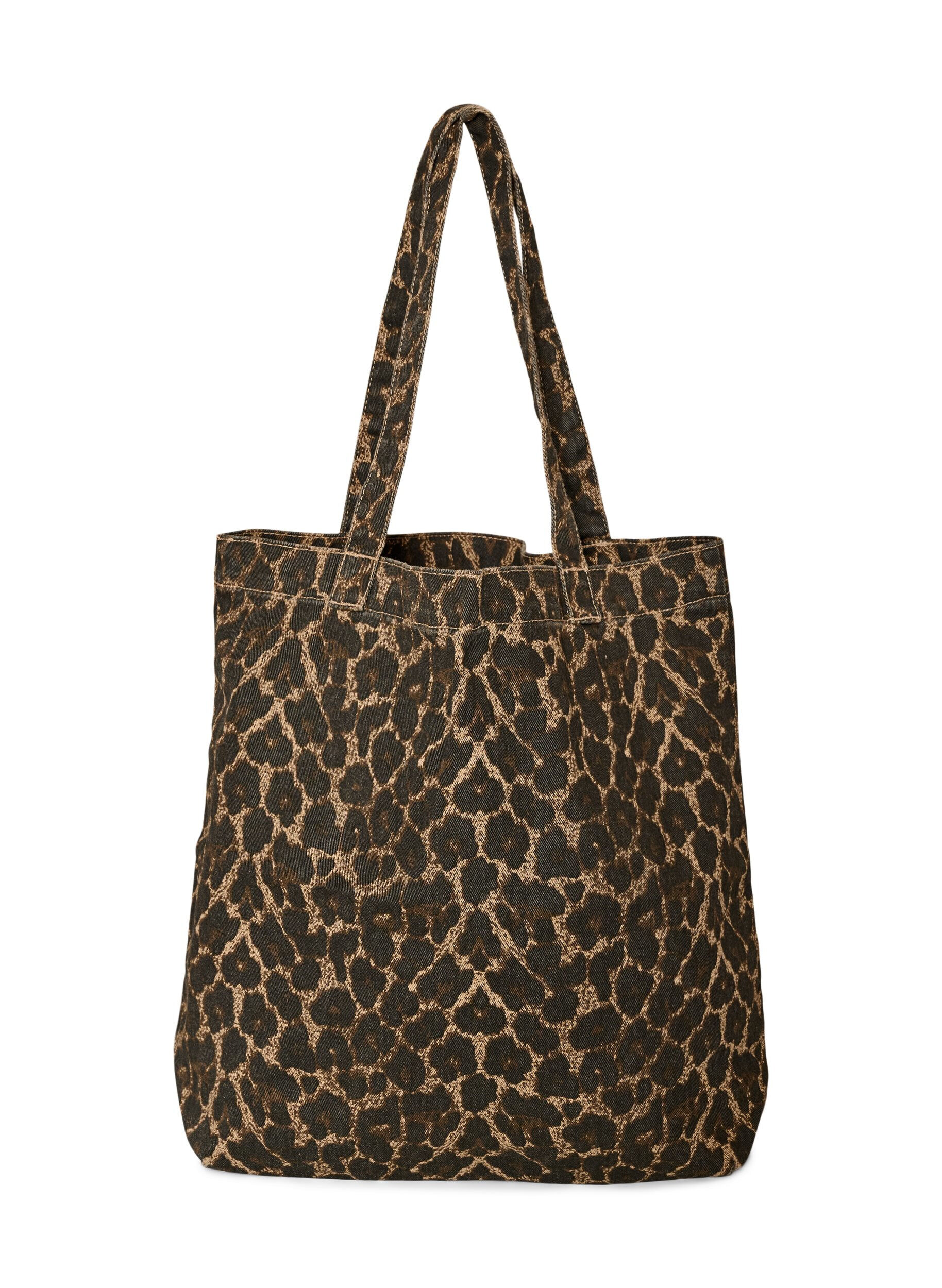 Shoppingbag i denim med leopardm&oslash;nster