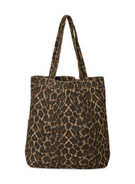 Shoppingbag i denim med leopardm&oslash;nster, Brun