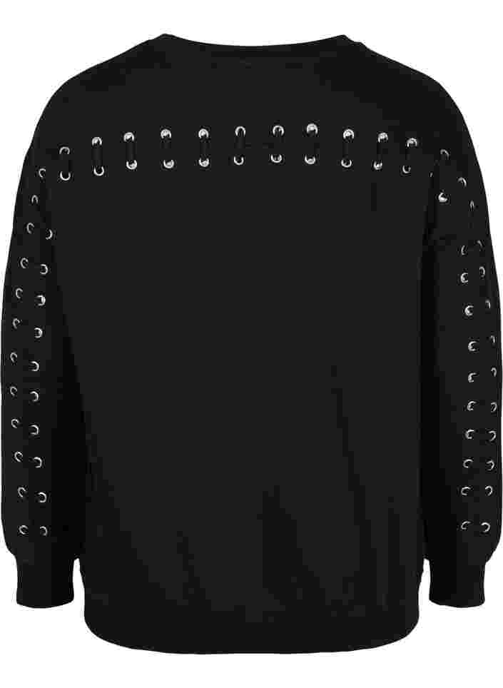 Bomulds sweatshirt med snøredetaljer, Black, Packshot image number 1