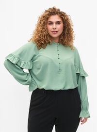 Bluse med flæser og knapper, Green Bay, Model