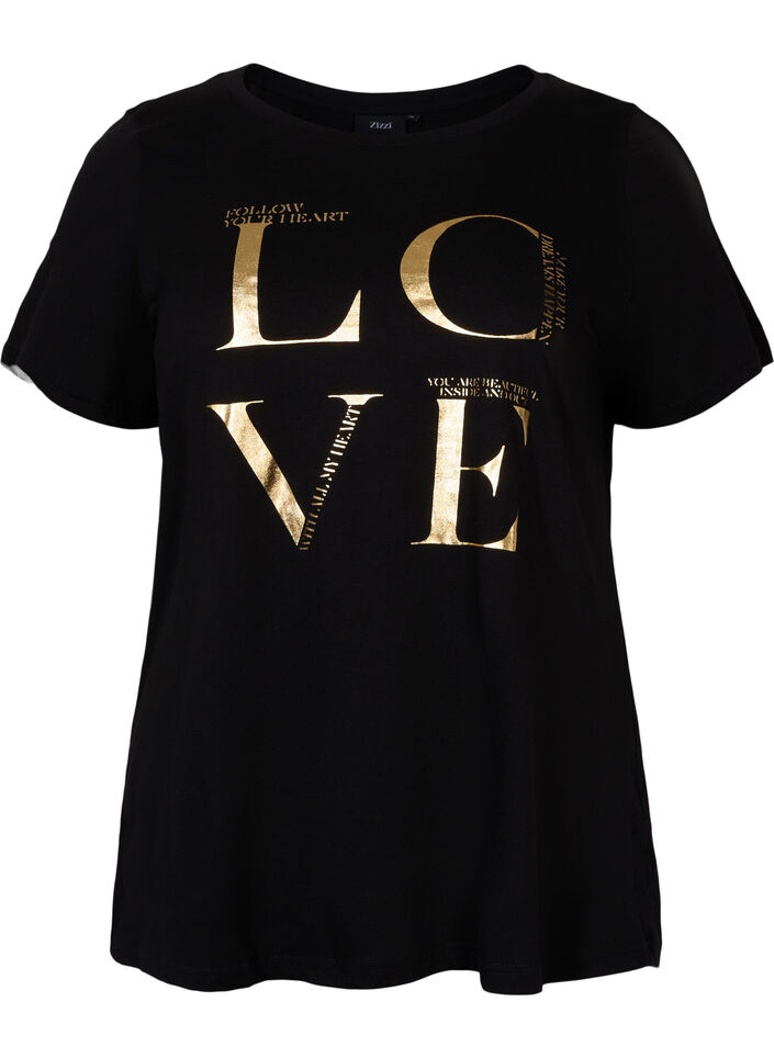 Kortærmet bomulds t-shirt med tryk, Black Love, Packshot image number 0