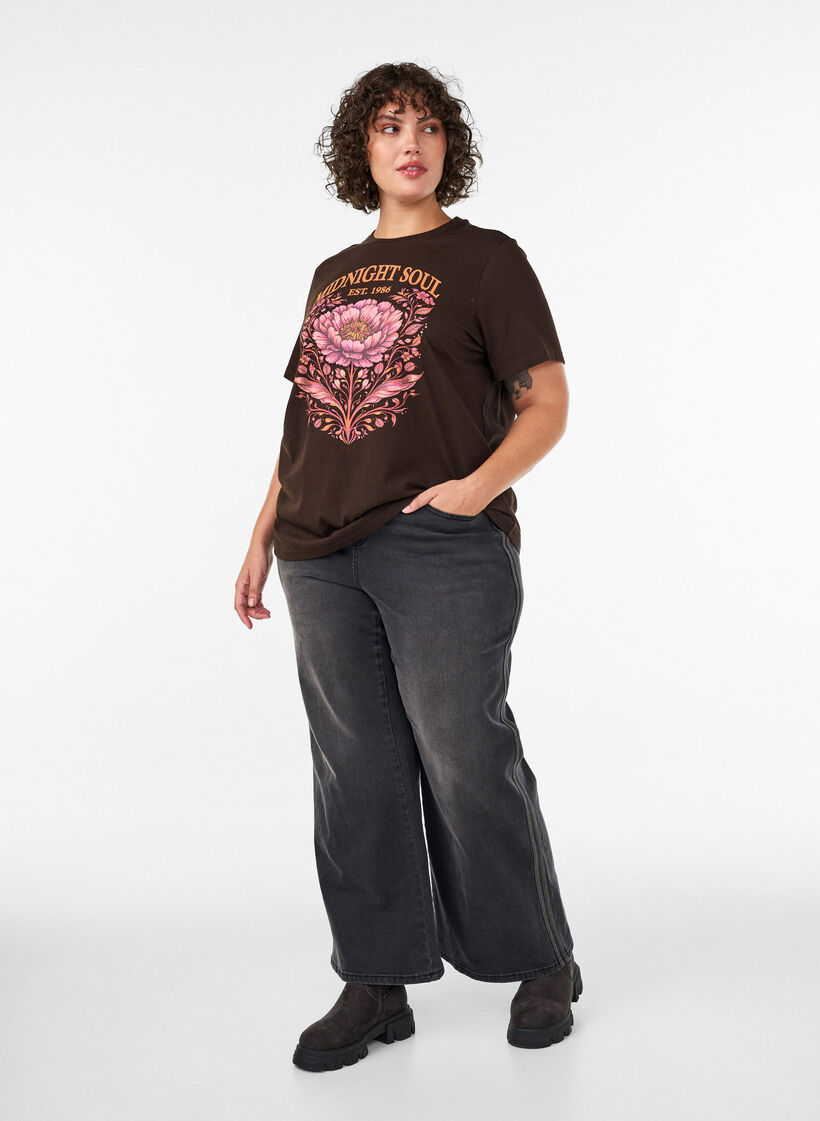 T-shirt i &oslash;kologisk bomuld med frontmotiv, Brun, Model image number 1