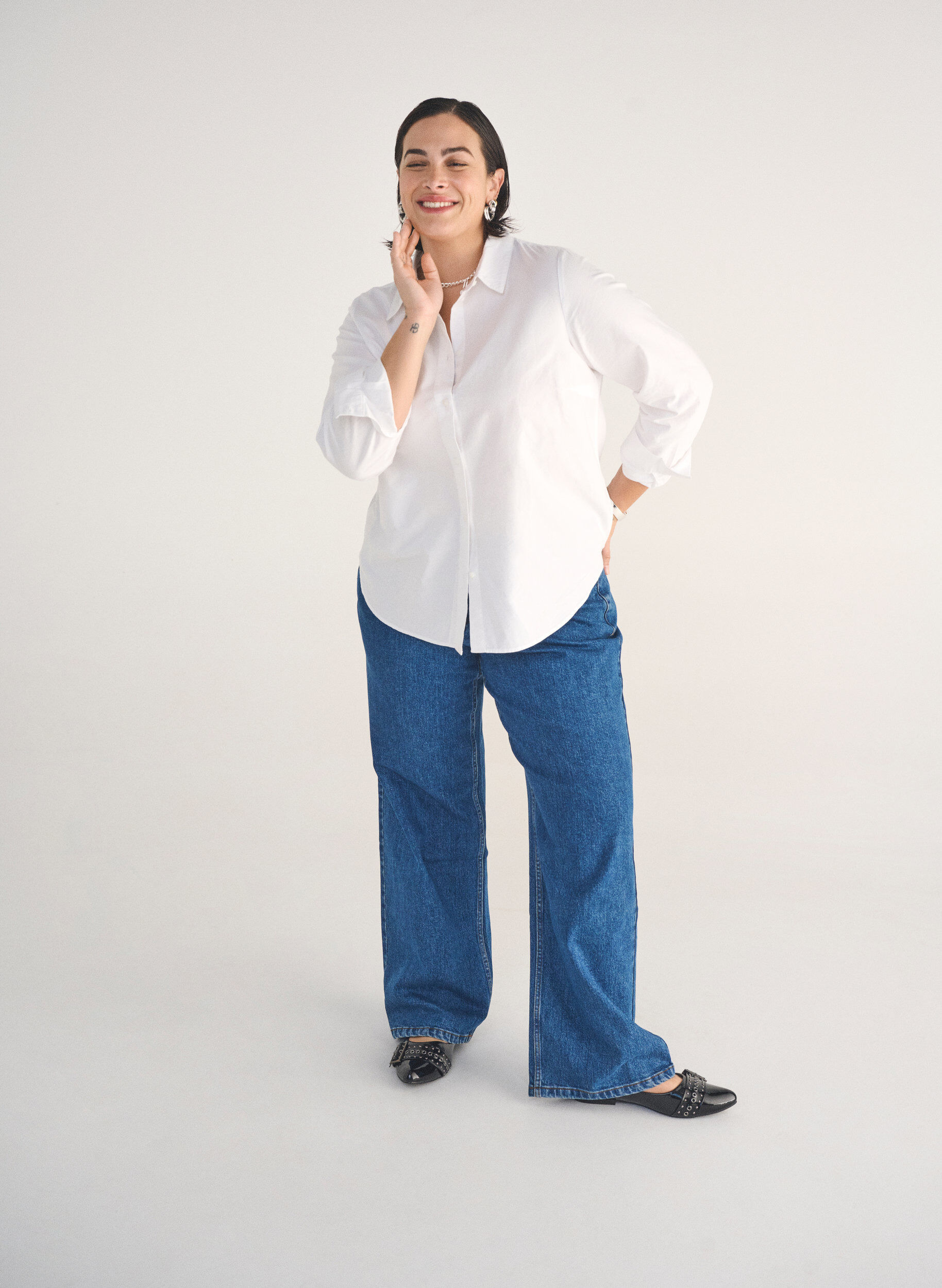 Zizzi Wide leg jeans med h&oslash;j talje, Bl&aring;, Image image number 0