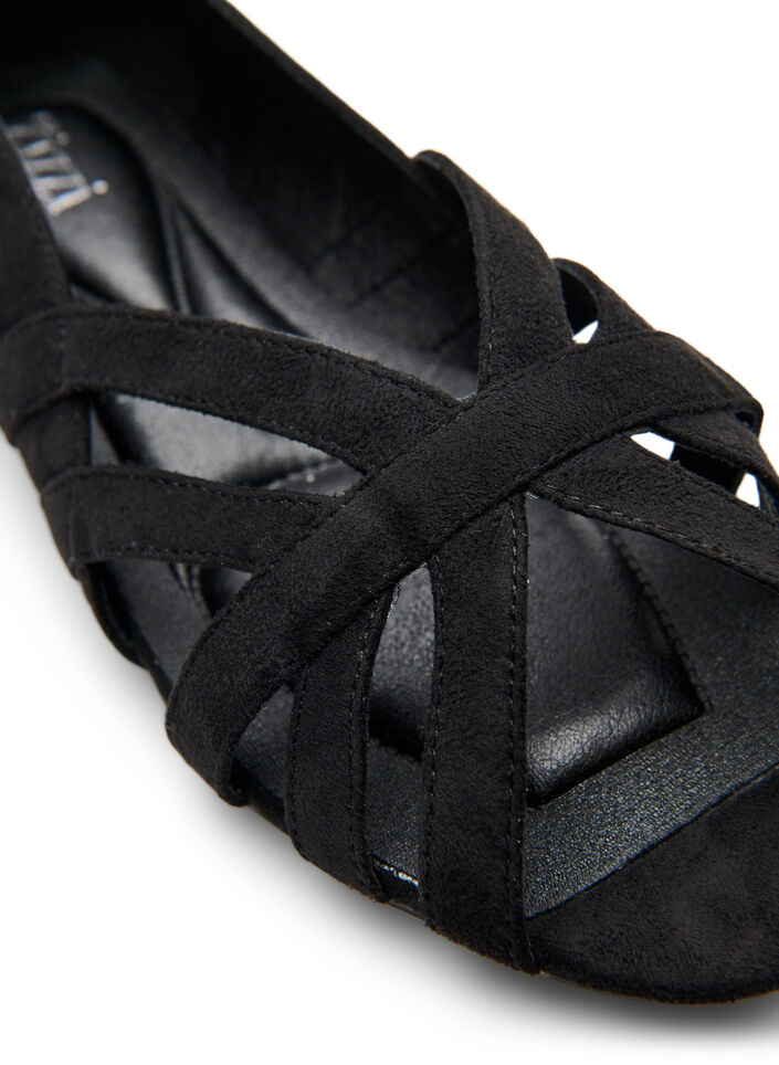 Ballerina i imiteret ruskind med krydsede remme, Sort, Packshot image number 2