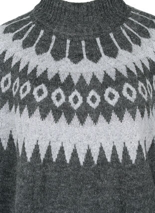 Mønstret striktrøje med høj hals og uld, Dark Grey Melange, Packshot image number 2