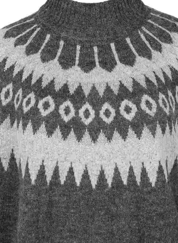 Mønstret striktrøje med høj hals og uld, Dark Grey Melange, Packshot image number 2