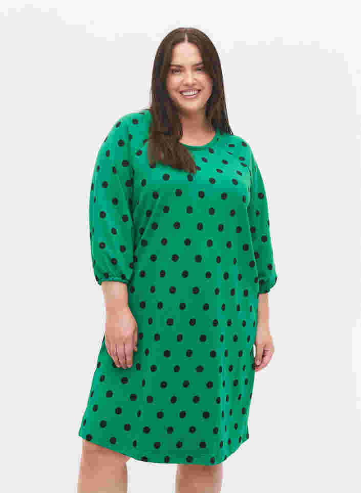 Prikket kjole med 3/4 ærmer, Jolly Green Dot, Model image number 0