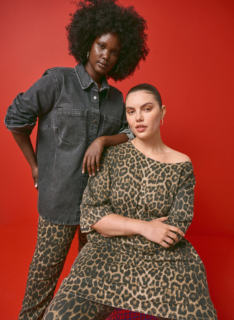 Denimkjole med leopardprint, Leo AOP, Image image number 0