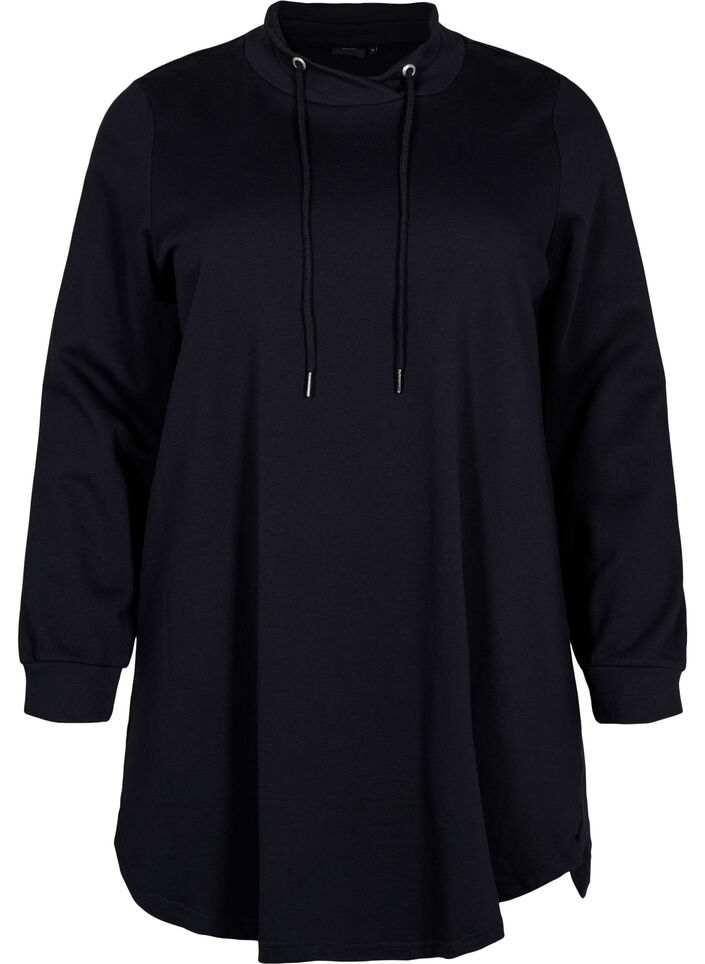Langærmet tunika med snøre, Black, Packshot image number 0